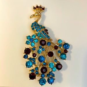 Monet Rhinestone Peacock Brooch
